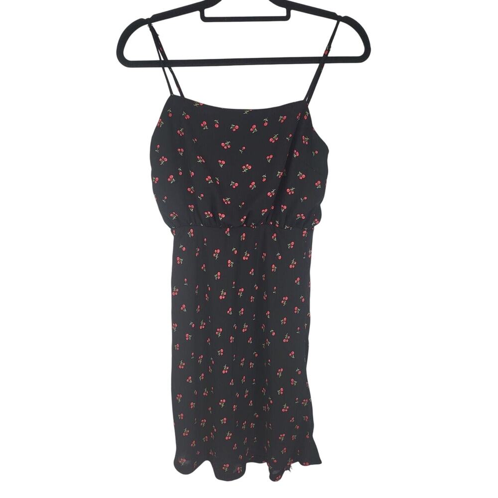 Le Lis Mini Dress S Womens Black Cherry Print Lined Sleeveless Pullover Elastic